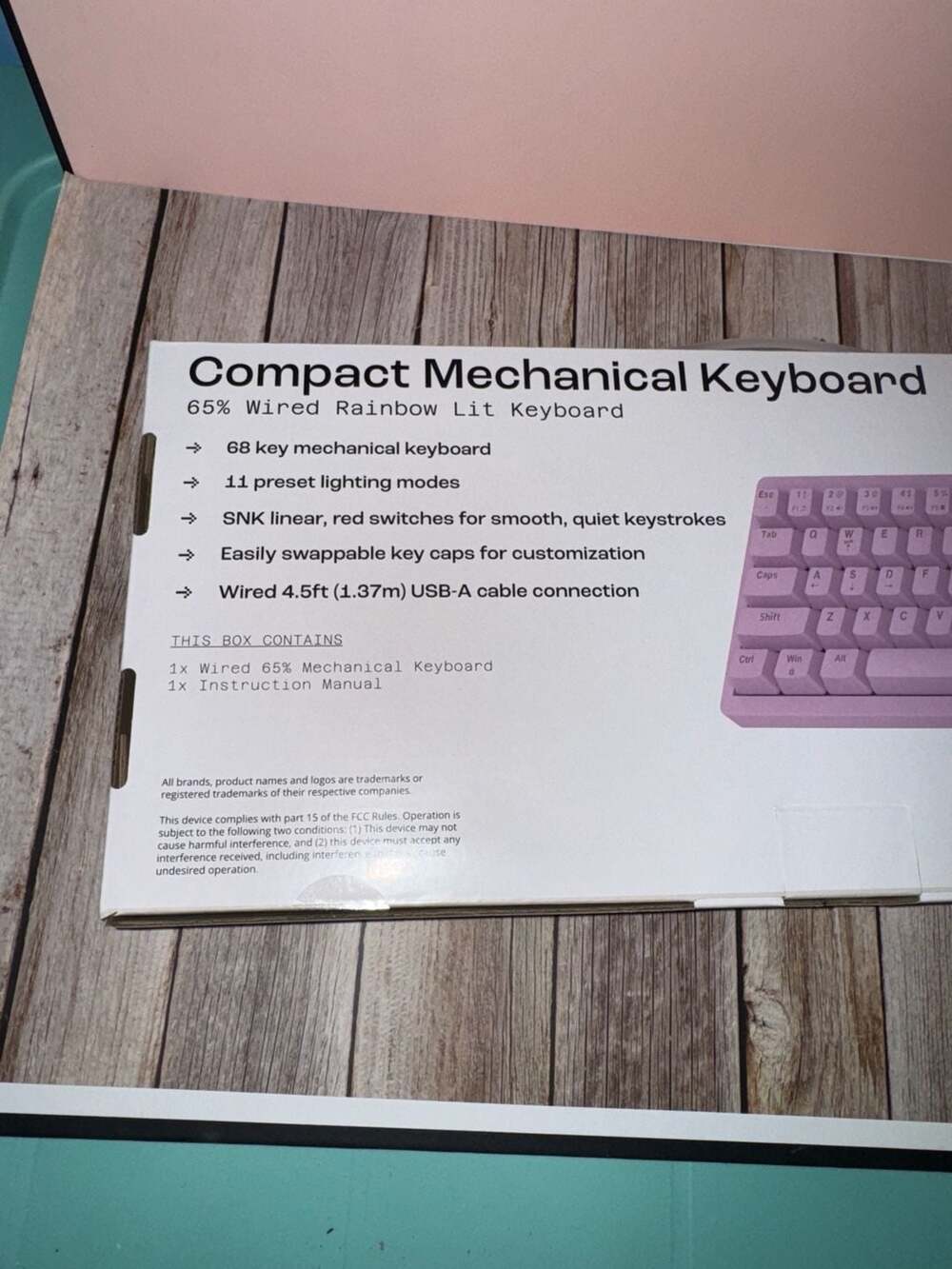 North Compact 65% Wired Mechanical Keyboard with Rainbow Lighting - Pink - Picture 3 of 4